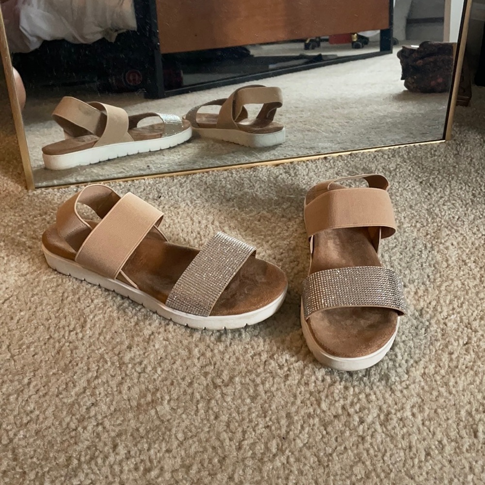 Sparkly Rhinestone Nude Sandals with Soft Footbed